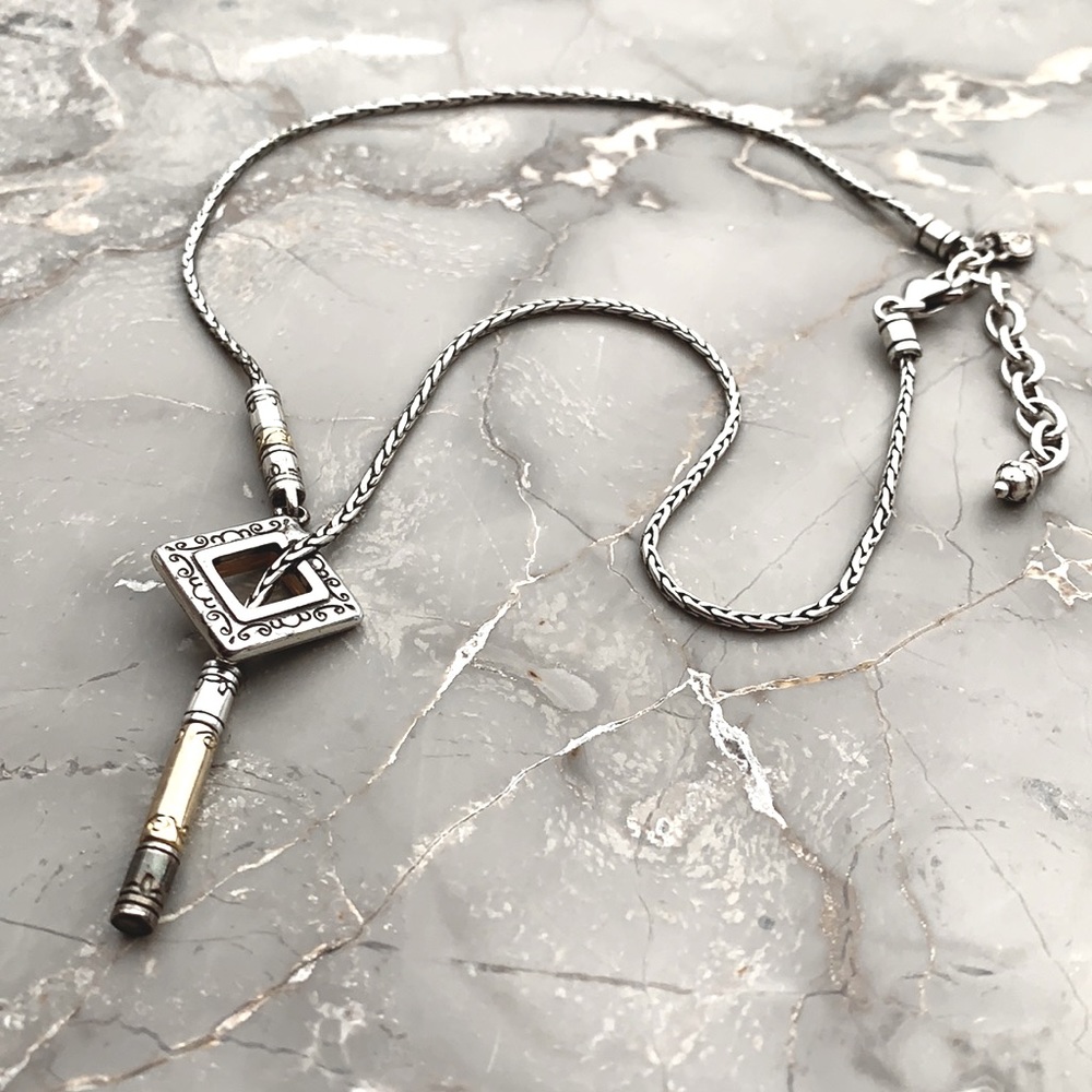 Brighton silver tassel necklace Southwestern bolo tie look with tri color accent